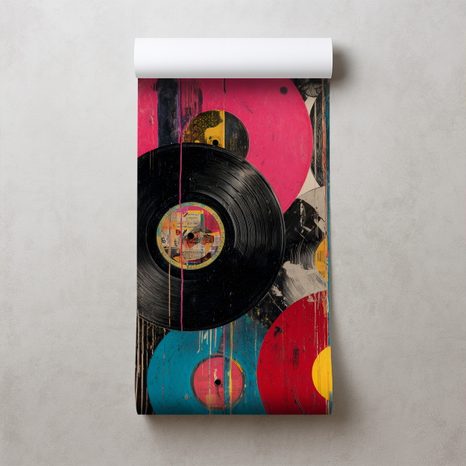 TAPETE BUNTE RETRO-VINYLPLATTEN - MUSIK FOTOTAPETEN - TAPETEN