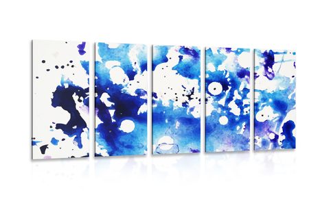 5-PIECE CANVAS PRINT BLUE WATERCOLOR IN AN ABSTRACT DESIGN