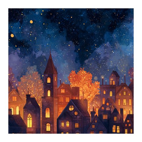 WANDBILD FESTLICHES NACHTMÄRCHEN - BUNTE HÄUSER - BILDER