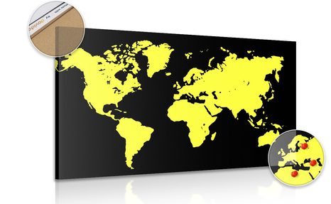PICTURE ON A CORK YELLOW MAP ON A BLACK BACKGROUND