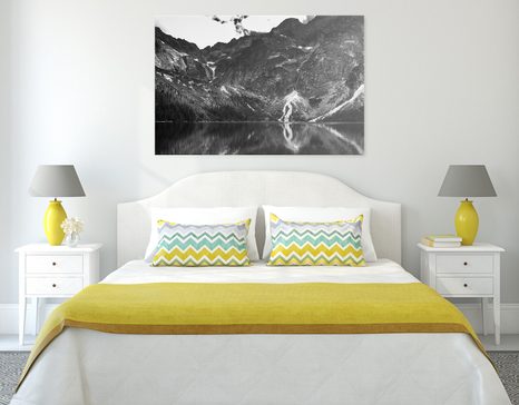 WANDBILD MEERAUGE IM TATRA-GEBIRGE IN SCHWARZ-WEISS - SCHWARZ-WEISSE BILDER - BILDER