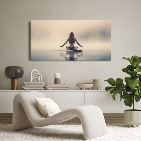 QUADRO SU TELA – MEDITAZIONE AL CENTRO DEL LAGO - QUADRI DI DONNE - STAMPE E QUADRI