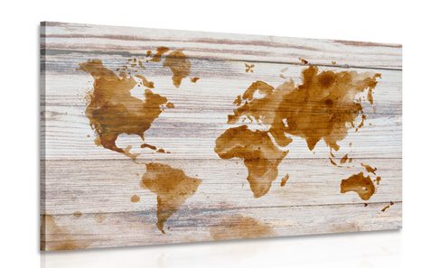 CANVAS PRINT MAP OUTLINE ON A WOODEN BASE - PICTURES OF MAPS - PICTURES