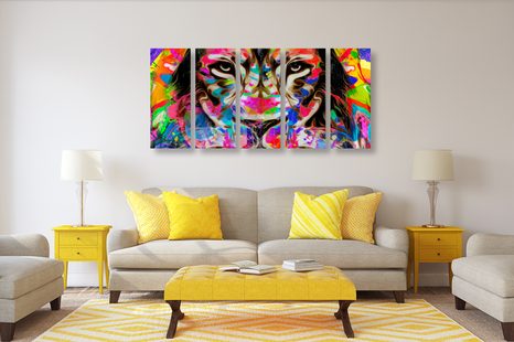 5-RÉSZES KÉP SZÍNES OROSZLÁN - POP ART KÉPEK - KÉPEK