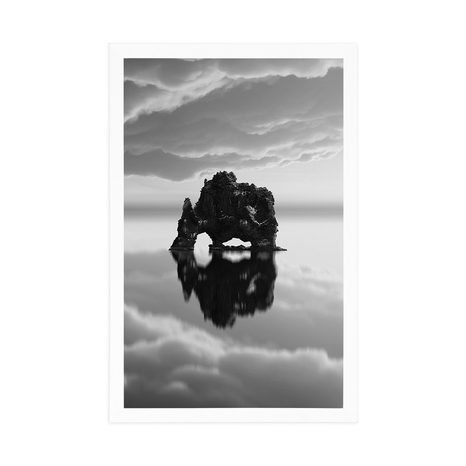 AFFICHE – ROCHER SOUS LES NUAGES EN NOIR ET BLANC - NOIR ET BLANC - AFFICHES