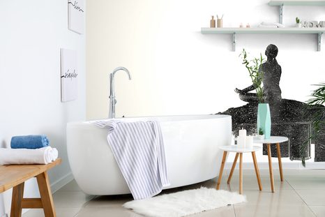 CARTA DA PARATI – MEDITAZIONE FEMMINILE IN BIANCO E NERO - CARTA DA PARATI BIANCO E NERO - CARTA DA PARATI