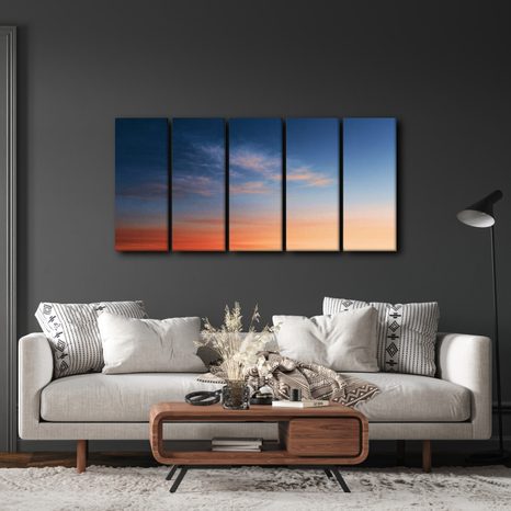 TABLEAU EN 5 PARTIES – CIEL DU SOIR EN COULEURS - TABLEAUX LEVER ET COUCHER DE SOLEIL - TABLEAUX