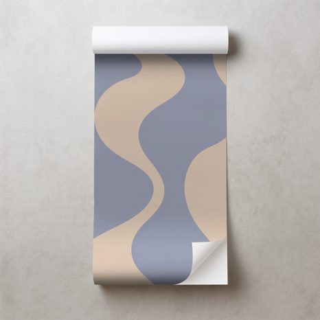ZELFKLEVEND FOTOBEHANG MINIMALISTISCHE BEIGE GOLVEN OP BLAUW - FOTOBEHANG ABSTRACT - FOTOBEHANG