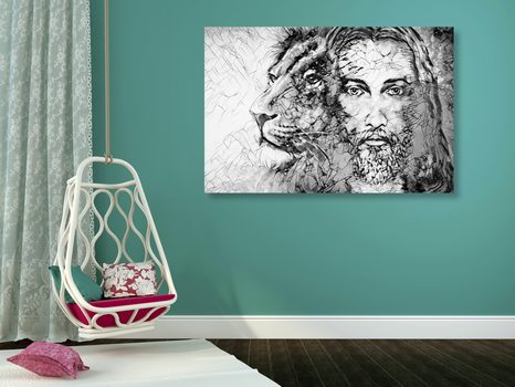 OBRAZ VŠEMOHOUCÍ SE LVEM V ČERNOBÍLÉM PROVEDENÍ - ČERNOBÍLÉ OBRAZY - OBRAZY