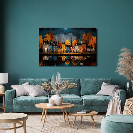 OBRAZ KOUZELNÁ ZIMNÍ VESNICE - BAREVNÉ DOMY - OBRAZY