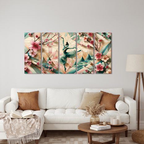 5-DIJELNA SLIKA GEOMETRIJSKA BALERINA U POKRETU - SLIKE ŽENY - SLIKE