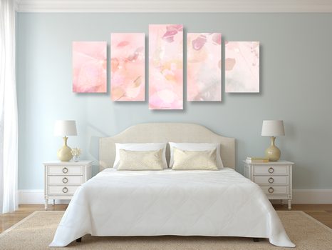 5-TEILIGES WANDBILD BLÄTTER MIT EINEM PASTELL-TOUCH - BILDER BÄUME UND LAUB - BILDER