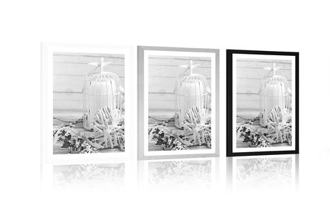 AFFICHE – BRANCHE DE CERISIER ET LANTERNES EN NOIR ET BLANC - NOIR ET BLANC - AFFICHES