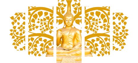 5-CZĘŚCIOWY OBRAZ BUDDA Z DRZEWEM ŻYCIA - OBRAZY FENG SHUI - OBRAZY