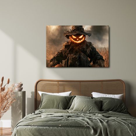 WANDBILD GRUSELIGER KÜRBIS-SCHRECK BEI DÄMMERUNG - HALLOWEEN- UND HORROR-BILDER - BILDER