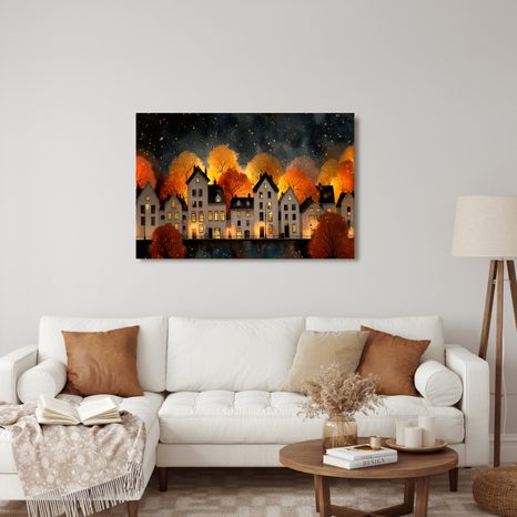 OBRAZ VÁNOČNÍ VESNICE POD HVĚZDAMI - BAREVNÉ DOMY - OBRAZY