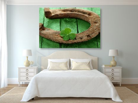 WANDBILD HUFEISEN UND EIN GLÜCKSKLEE - STILLLEBEN-BILDER - BILDER