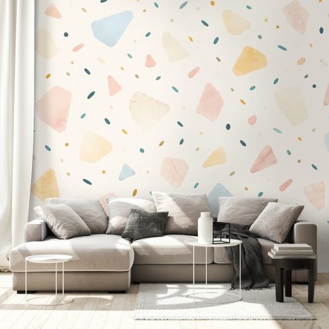 SAMOLJEPLJIVA TAPETA PASTELNI TERRAZZO OBLICI - DJEČJE TAPETE - TAPETE