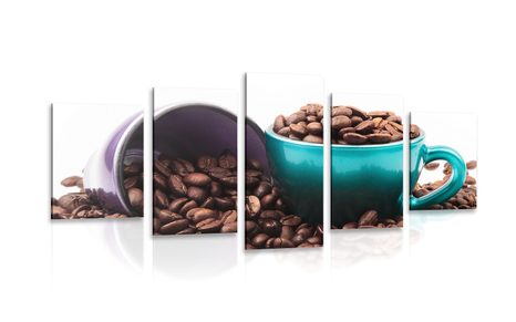 5-PIECE CANVAS PRINT CUPS WITH COFFEE BEANS - PICTURES OF FOOD AND DRINKS - PICTURES