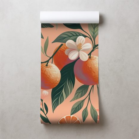 TAPETE ORANGEN UND BLUMEN AUF APRIKOSENFARBENEM HINTERGRUND - TAPETEN MIT ESSEN UND GETRÄNKEN - TAPETEN