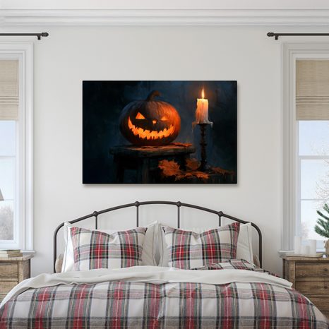WANDBILD GRUSELKÜRBIS MIT KERZE - HALLOWEEN- UND HORROR-BILDER - BILDER