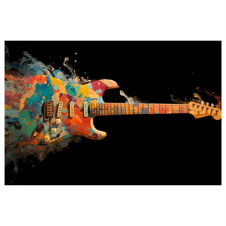 WANDBILD GITARRE IM BUNTEN WIRBEL - MUSIKBILDER - BILDER