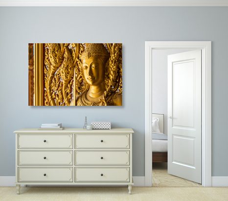 КАРТИНА НА ПЛАТНО – СТАТУЯ НА БУДА В ХРАМ - ФЪН ШУЙ КАРТИНИ - КАРТИНИ