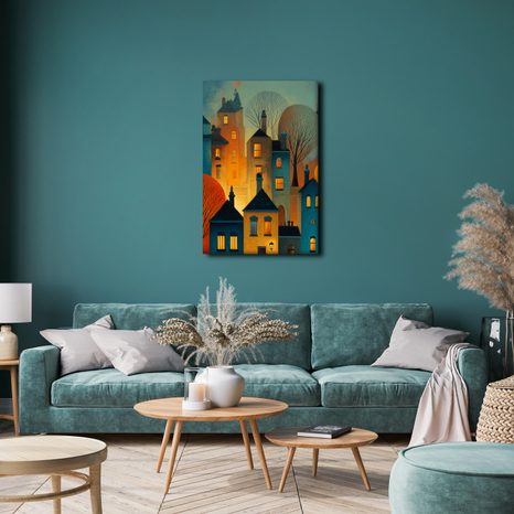 OBRAZ KOUZELNÁ NOC V ULICÍCH - BAREVNÉ DOMY - OBRAZY