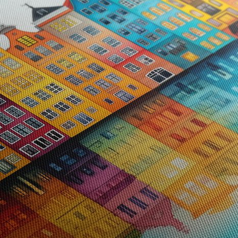 OBRAZ ODRAZ DOMŮ NA VODĚ - BAREVNÉ DOMY - OBRAZY