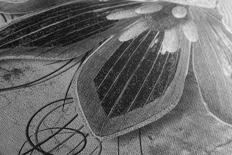 WANDBILD BLUMEN MIT PERLEN IN SCHWARZ-WEISS - SCHWARZ-WEISSE BILDER - BILDER