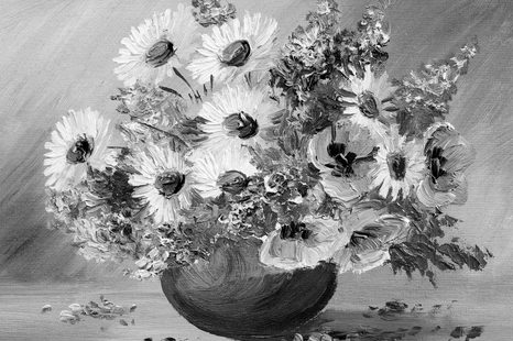 WANDBILD ÖLGEMÄLDE SOMMERBLUMEN IN SCHWARZ-WEISS - SCHWARZ-WEISSE BILDER - BILDER