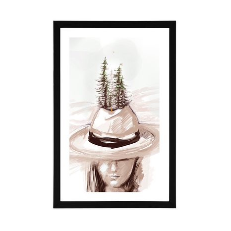 PLAKÁT S PASPARTOU KLOBOUK POKRYTÝ LESEM - MOTIVY Z NAŠÍ DÍLNY - PLAKÁTY