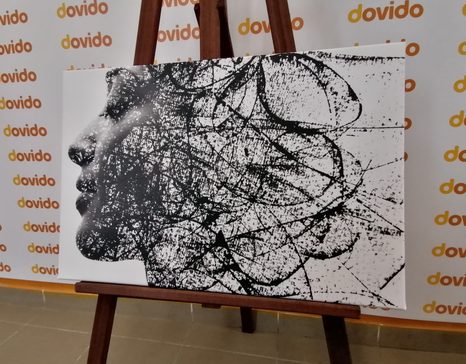 WANDBILD FRAU MIT ABSTRAKTEN ELEMENTEN - SCHWARZ-WEISSE BILDER - BILDER