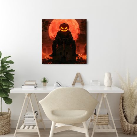 WANDBILD DUNKLER KÜRBIS AUF GRABSTEIN - HALLOWEEN- UND HORROR-BILDER - BILDER