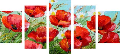 5-DIELNY OBRAZ ČERVENÉ MAKY V POLI - OBRAZY KVETOV - OBRAZY