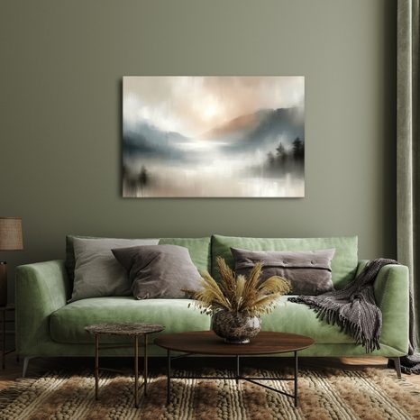 WANDBILD NEBLIGE BERGE UND SEE - BILDER SEEN - BILDER