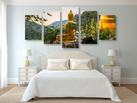 TABLOU 5-PIESE VEDERE LA BUDDHA DE AUR - TABLOURI FENG SHUI - TABLOURI