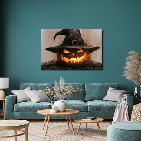WANDBILD KÜRBISSE IM HEXENHUT - HALLOWEEN- UND HORROR-BILDER - BILDER
