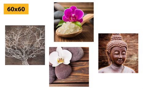 SET OBRAZŮ FENG SHUI V PŘÍRODNÍM PROVEDENÍ - SESTAVY OBRAZŮ - OBRAZY