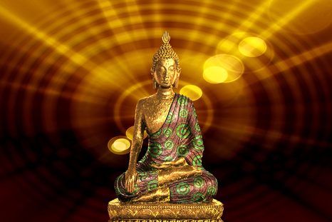 TAPETE BUDDHA-STATUE MIT ABSTRAKTEM HINTERGRUND - TAPETEN MIT FENG SHUI-MOTIVEN - TAPETEN