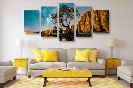 5-CZĘŚCIOWY OBRAZ DRZEWO POD ROZGWIEŻDŻONYM NIEBEM - OBRAZY PRZYRODY I KRAJOBRAZY - OBRAZY