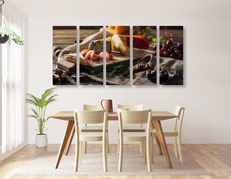 5-DÍLNÝ OBRAZ VARIACE SÝRA NA DESCE - OBRAZY JÍDLA A NÁPOJE - OBRAZY