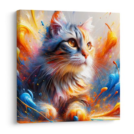 WANDBILD KATZE IM FARBWIRBEL - BILDER VON KATZEN - BILDER