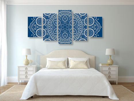 TABLOU 5-PIESE MANDALA ETNICĂ FINĂ - TABLOURI FENG SHUI - TABLOURI