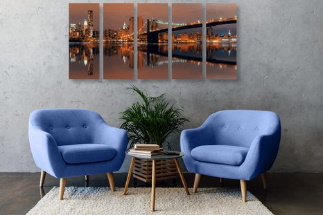 TABLOU 5-PIESE REFLEXIE MANHATTANULUI ÎN APĂ - TABLOURI CU ORAȘE - TABLOURI