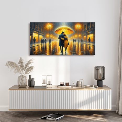 WANDBILD PAAR IN REGNERISCHER NACHT - BILDER MIT LIEBESMOTIVEN - BILDER