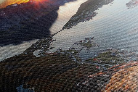 КАРТИНА НА ПЛАТНО – ОМАГЬОСВАЩА ПЛАНИНСКА ПАНОРАМА СЪС ЗАЛЕЗ - КАРТИНИ НА ПРИРОДАТА И ПЕЙЗАЖИ - КАРТИНИ