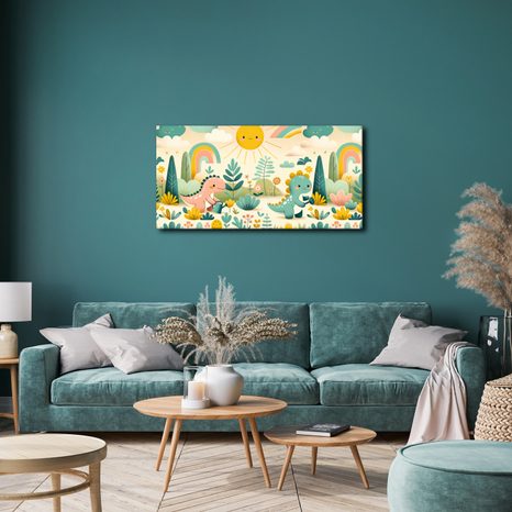 OBRAZ DINOSAUŘÍ KAMARÁDI V BAREVNÉ ZAHRADĚ - DĚTSKÉ OBRAZY ZVÍŘÁTKA - OBRAZY