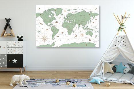 QUADRO SU TELA – MAPPA IN TONALITÀ VERDE - QUADRI MAPPE - STAMPE E QUADRI