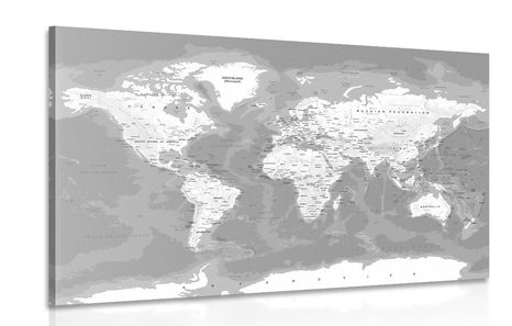 CANVAS PRINT STYLISH BLACK AND WHITE WORLD MAP - PICTURES OF MAPS - PICTURES